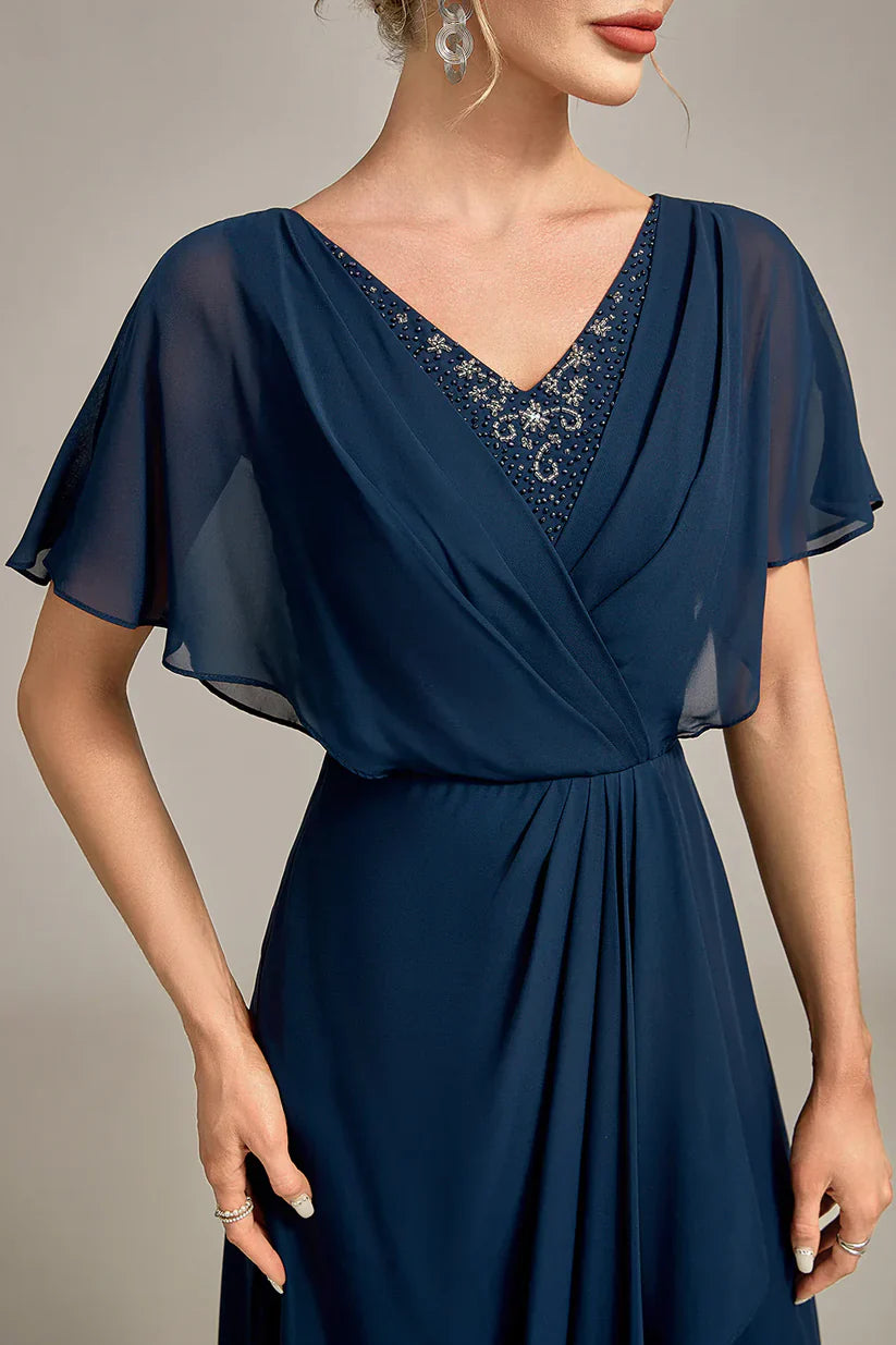 A-Line Asymmetrical Sequins Mother of the Bride Dress With Beading