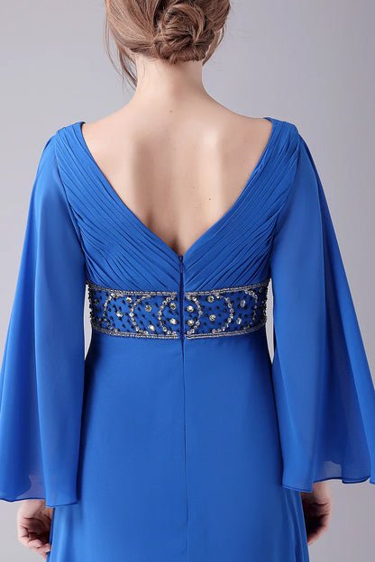 A-Line V-Neck Pleated Floor-Length Mother Of the Bride Dress With Beading