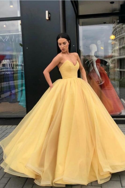Yellow Ball Gown Sweetheart Prom Dress Princess Tulle Quinceanera Dresses
