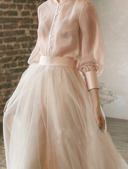 Two Piece Party Dress Minimalist Wedding Guest Formal Evening Birthday Dress Stand Collar Long Sleeve Floor Length Chiffon with Tier 2025