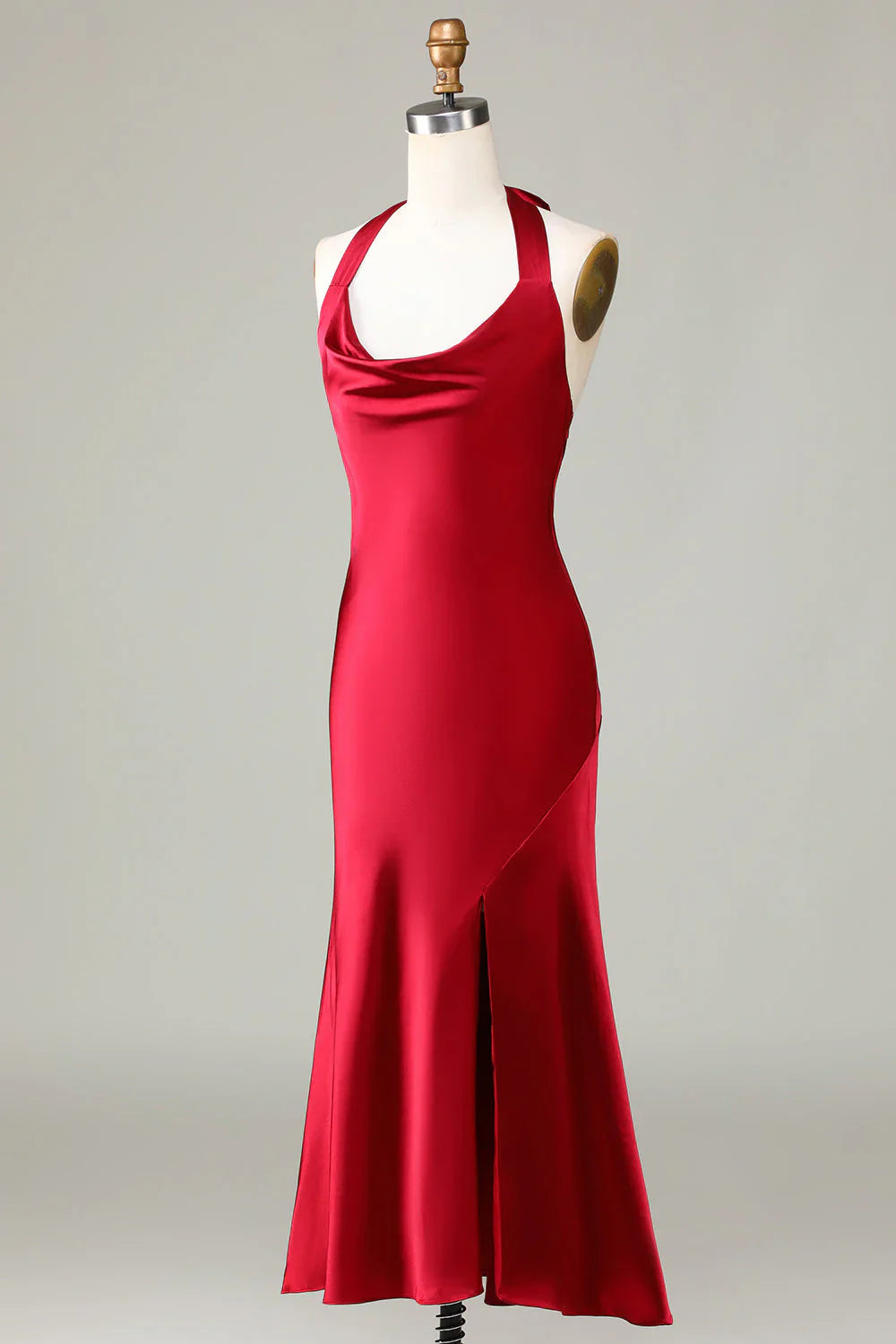 Halter Sleeveless Long Bridesmaid Dress with Slit