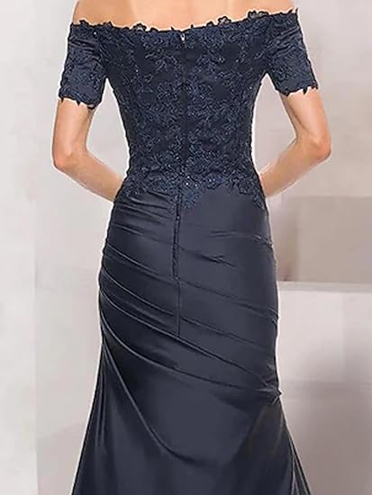 Mermaid Mother of The Bride Dress Wedding Guest Elegant Vintage Off Shoulder V Neck Satin