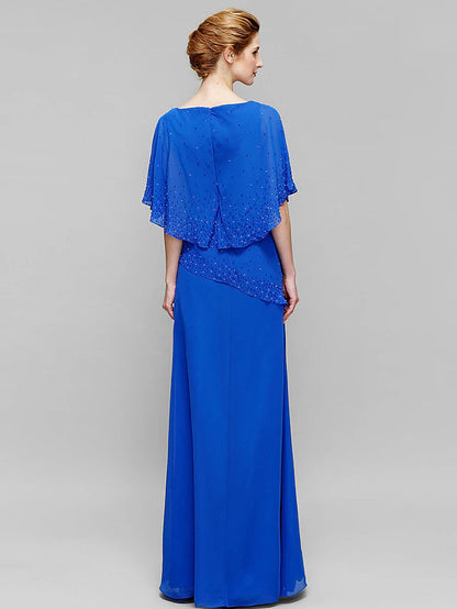Sheath / Column Mother of the Bride Dress Elegant Bateau Neck Floor Length Chiffon Sleeveless