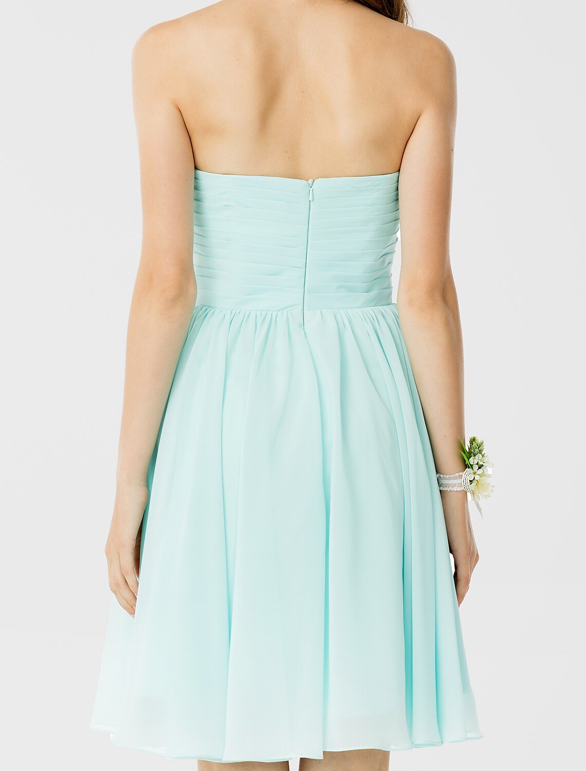 Princess / A-Line Bridesmaid Dress Notched Sleeveless Open Back Knee Length Chiffon with Ruched / Draping