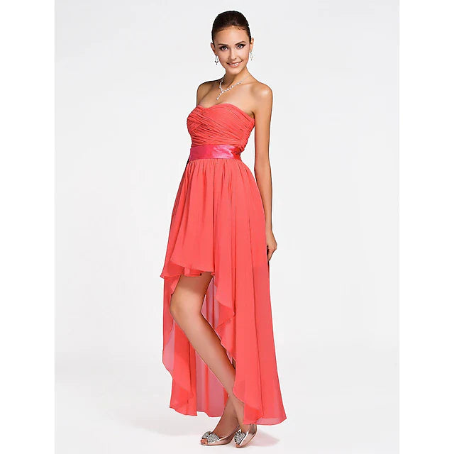 Ball Gown / A-Line Bridesmaid Dress Sweetheart Neckline / Strapless Sleeveless Lace Up Asymmetrical / Short / Mini Chiffon with Criss Cross / Ruched / Draping